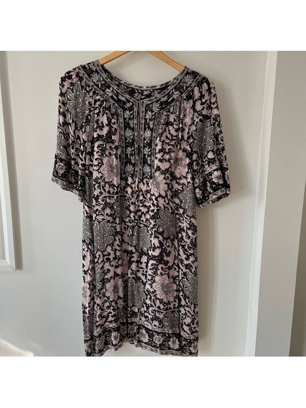 NWT Calypso St Barth Raenill Tunic Dress Black Pink Gold Foil Bohemian Resort S